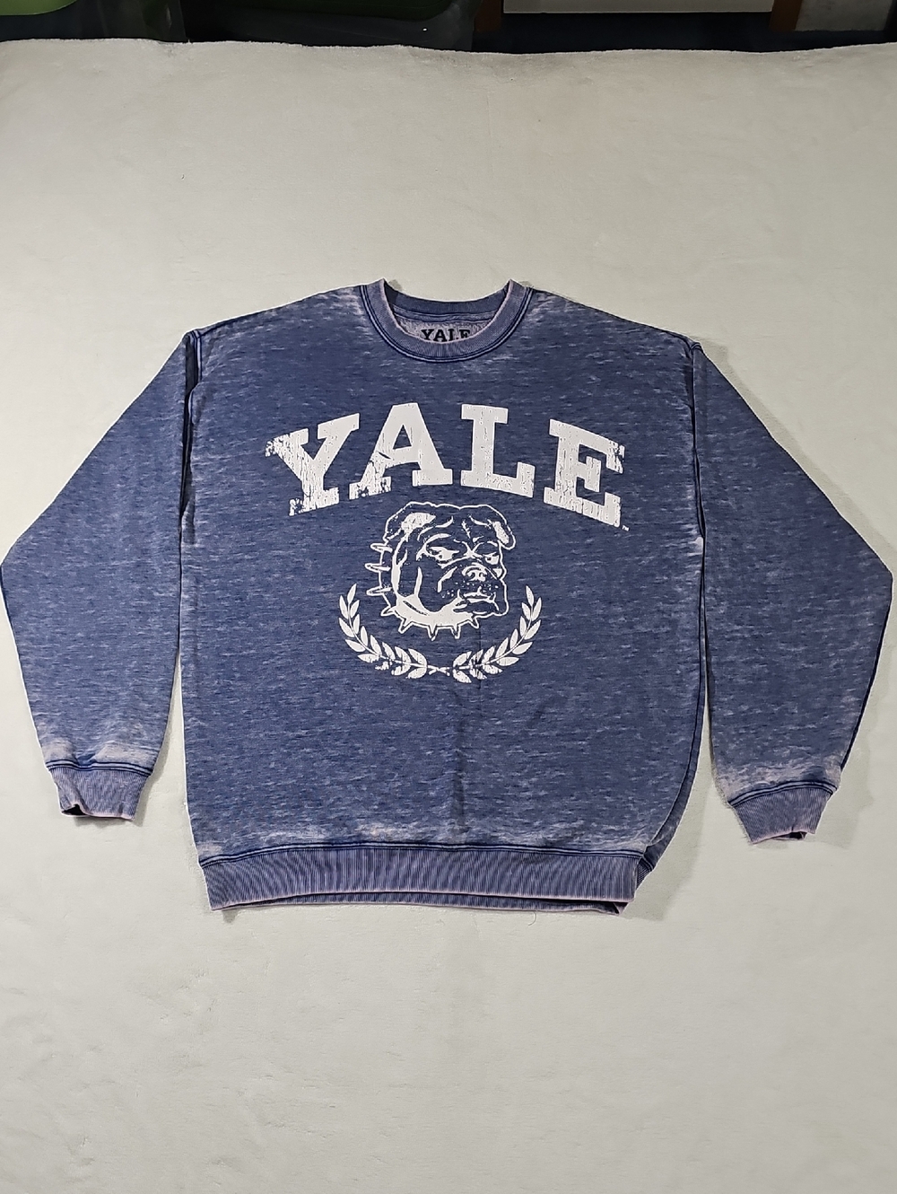 Yale University Sweatshirt Unisex Small Blue Excellent Acid Wash Bulldog Graphic